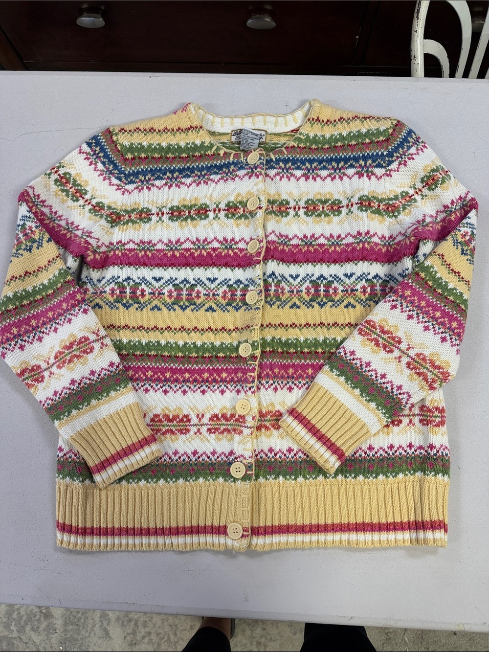NWOT Vintage Multi -Color Fair Isle Button-Up Sweater Cardigan - Small